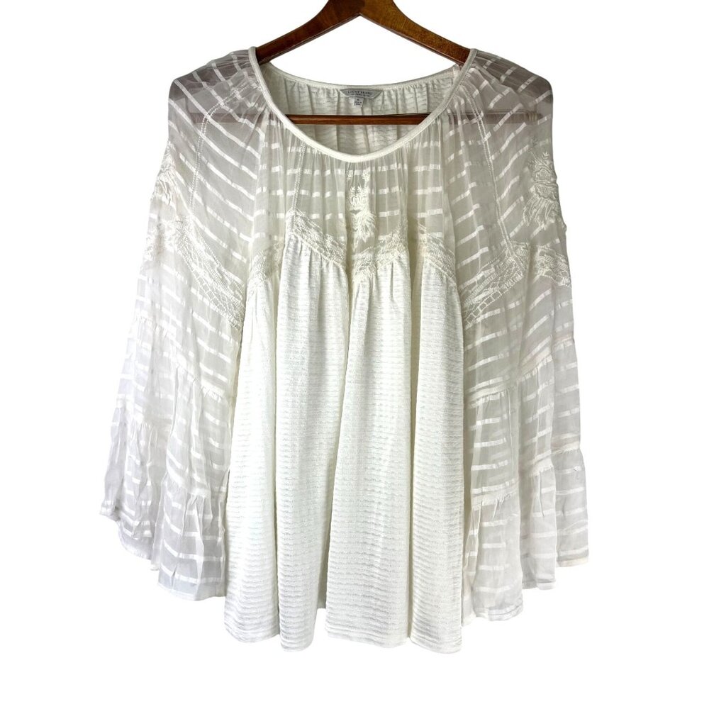 Flutter Sleeve Lace Sheer Boho Cottage Core Lucky Brand Blouse, Size XL